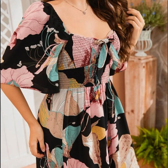 Boho plus size floral tropical print off shoulder maxi dress - Picture 5 of 6